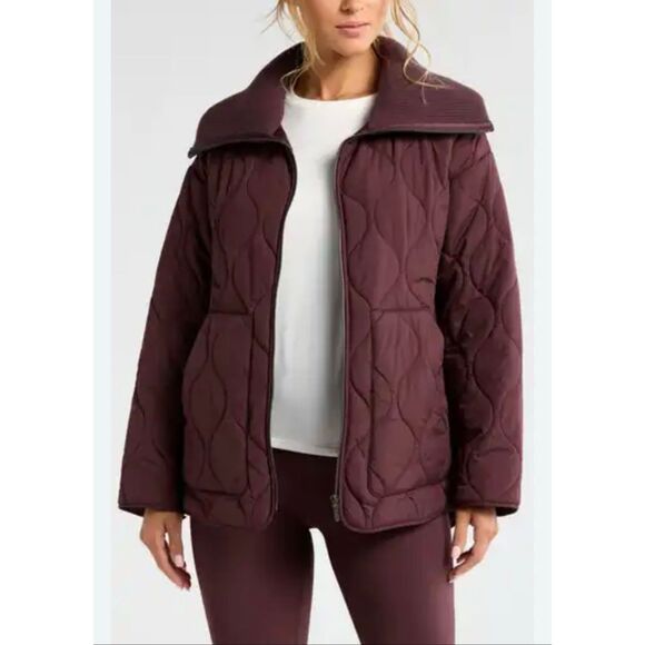 Zella Women’s Large Onion Quilted Jacket Burgundy Fudge Full Zip Oversized - Picture 1 of 9